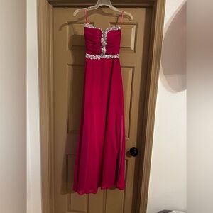 Elegant Red Gown with Embellished Bodice